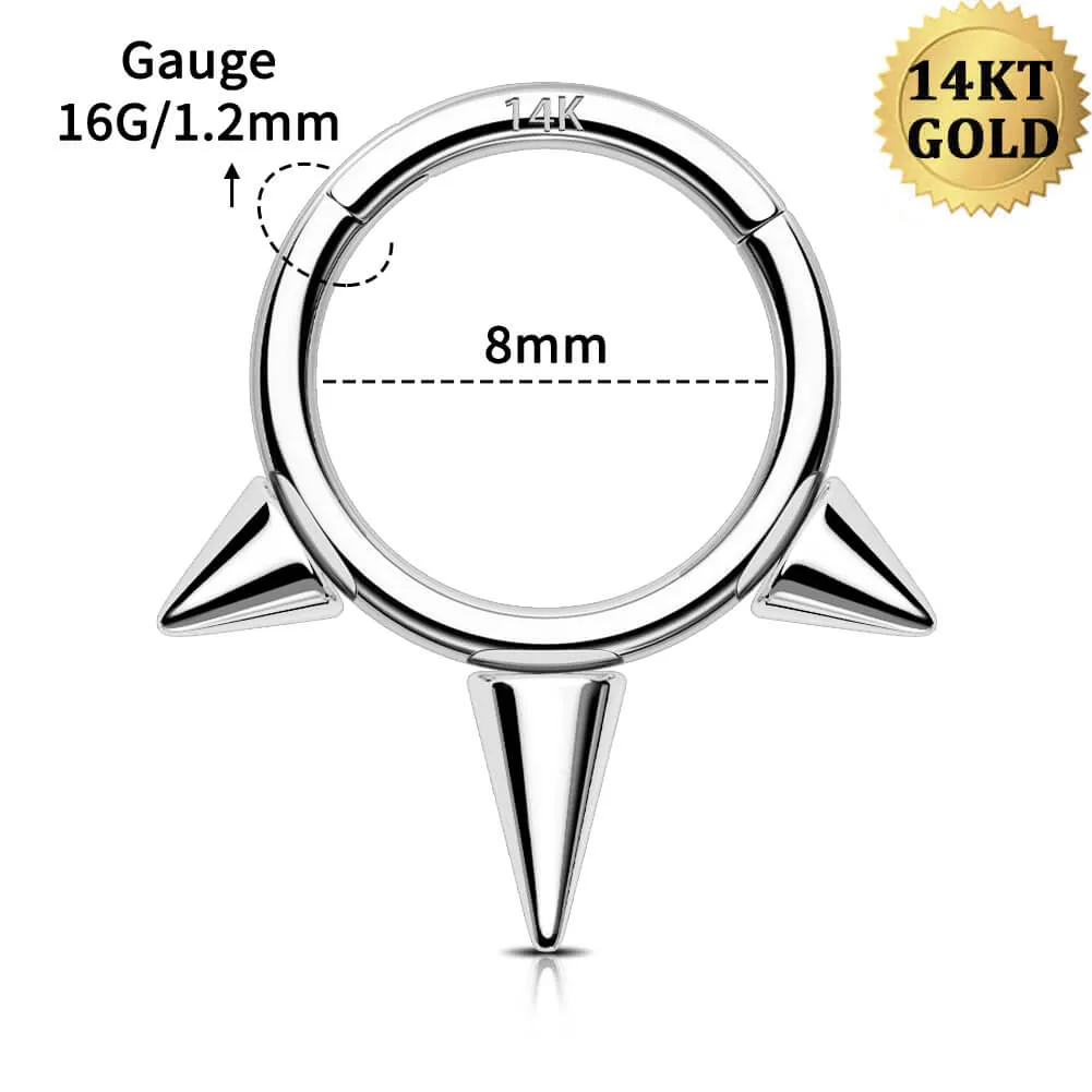 14K White Gold 16G Triple Spikes Hinged Septum Ring