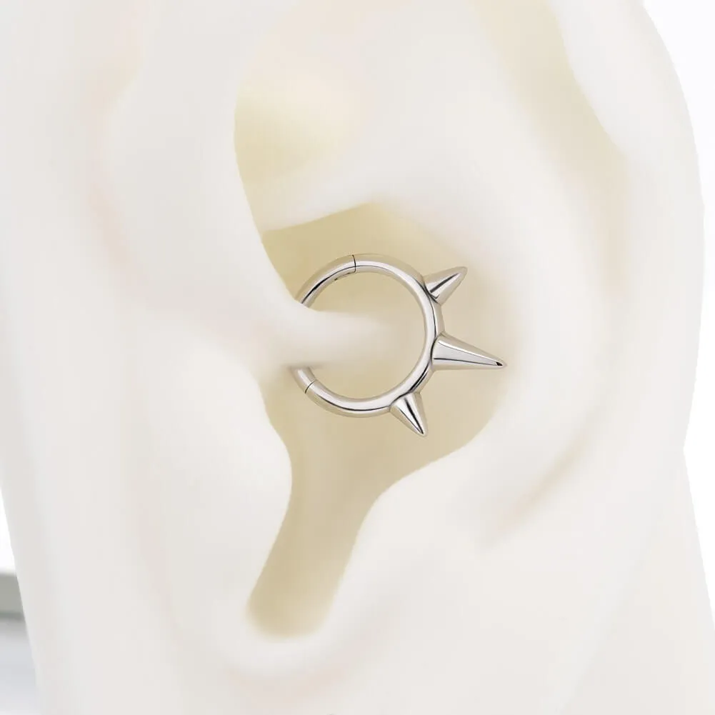 14K White Gold 16G Triple Spikes Hinged Septum Ring