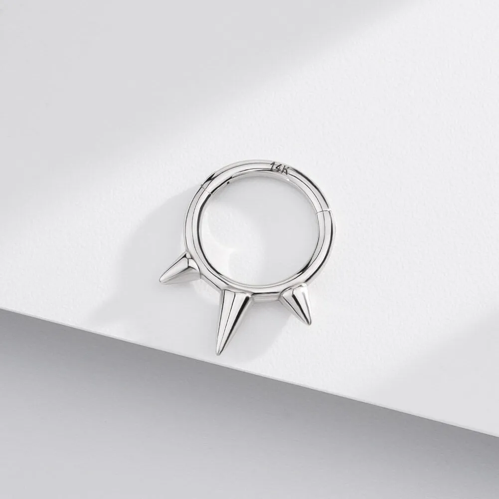 14K White Gold 16G Triple Spikes Hinged Septum Ring