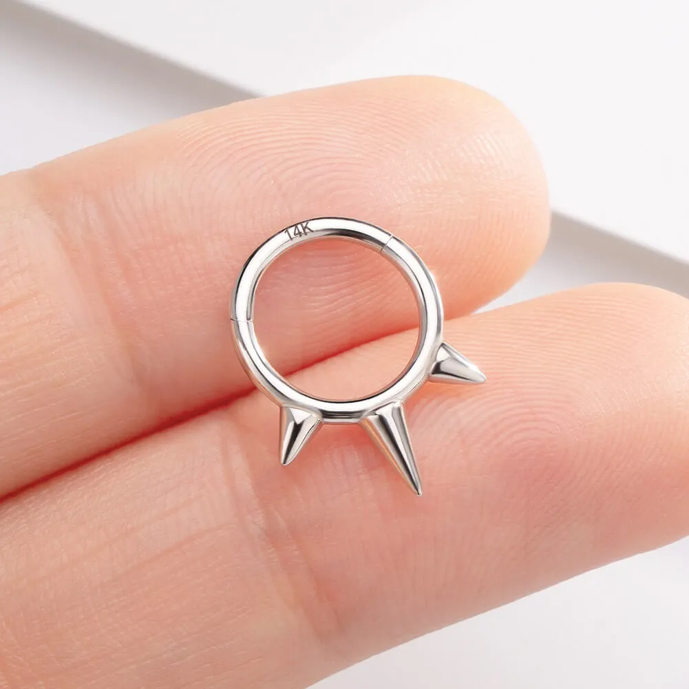 14K White Gold 16G Triple Spikes Hinged Septum Ring