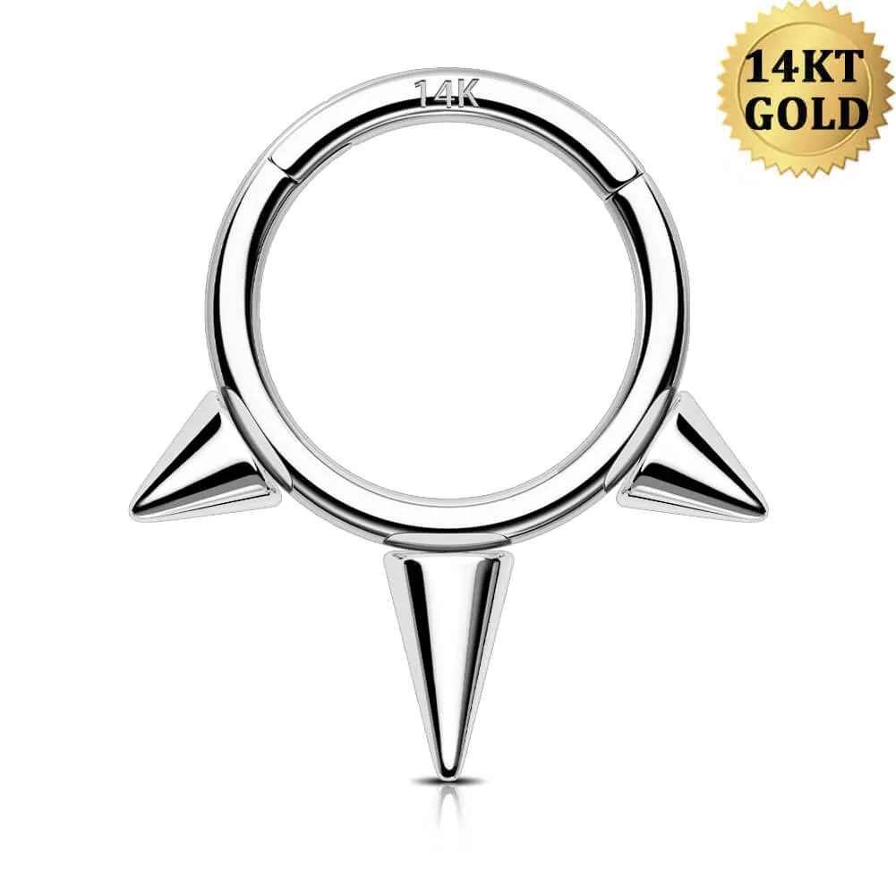 14K White Gold 16G Triple Spikes Hinged Septum Ring