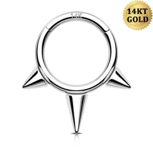 14K White Gold 16G Triple Spikes Hinged Septum Ring