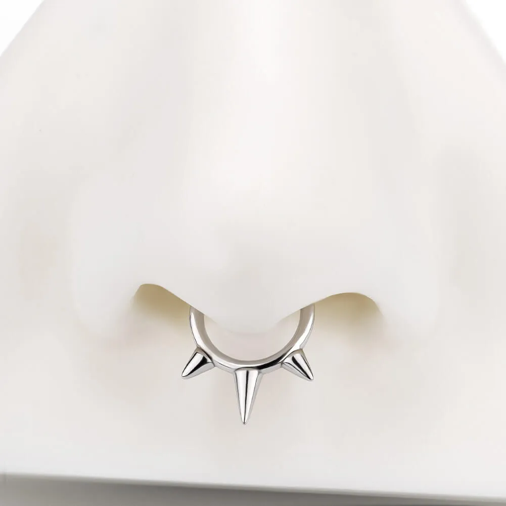 14K White Gold 16G Triple Spikes Hinged Septum Ring