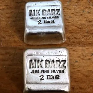 2 Ozt MK BarZ CLassic "Vintage Antique Stamp" Cube .999 FS