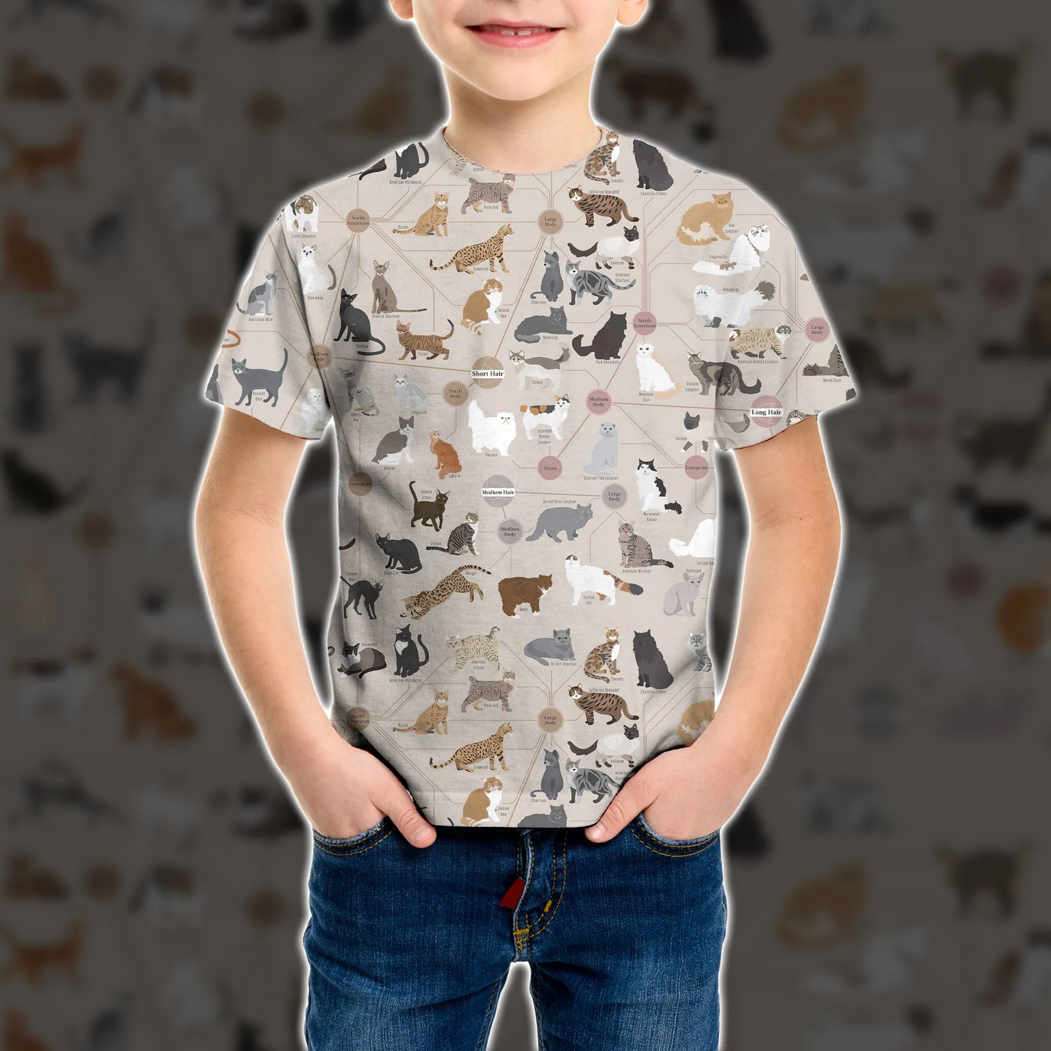 3D All Over Printed All Breeds Of Cats Kid Tshirt QT210714