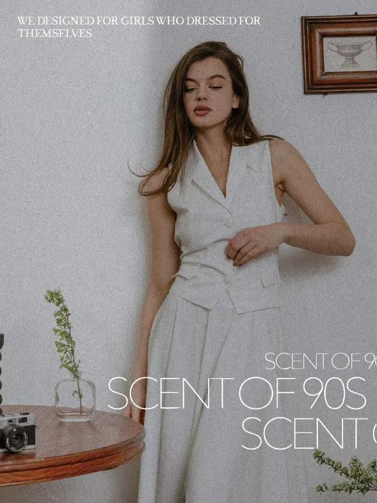 90s Retro Sleeveless White Vest and Skirt Set