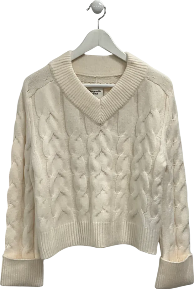Abercrombie & Fitch Cream Easy V-neck Cable Sweater UK S