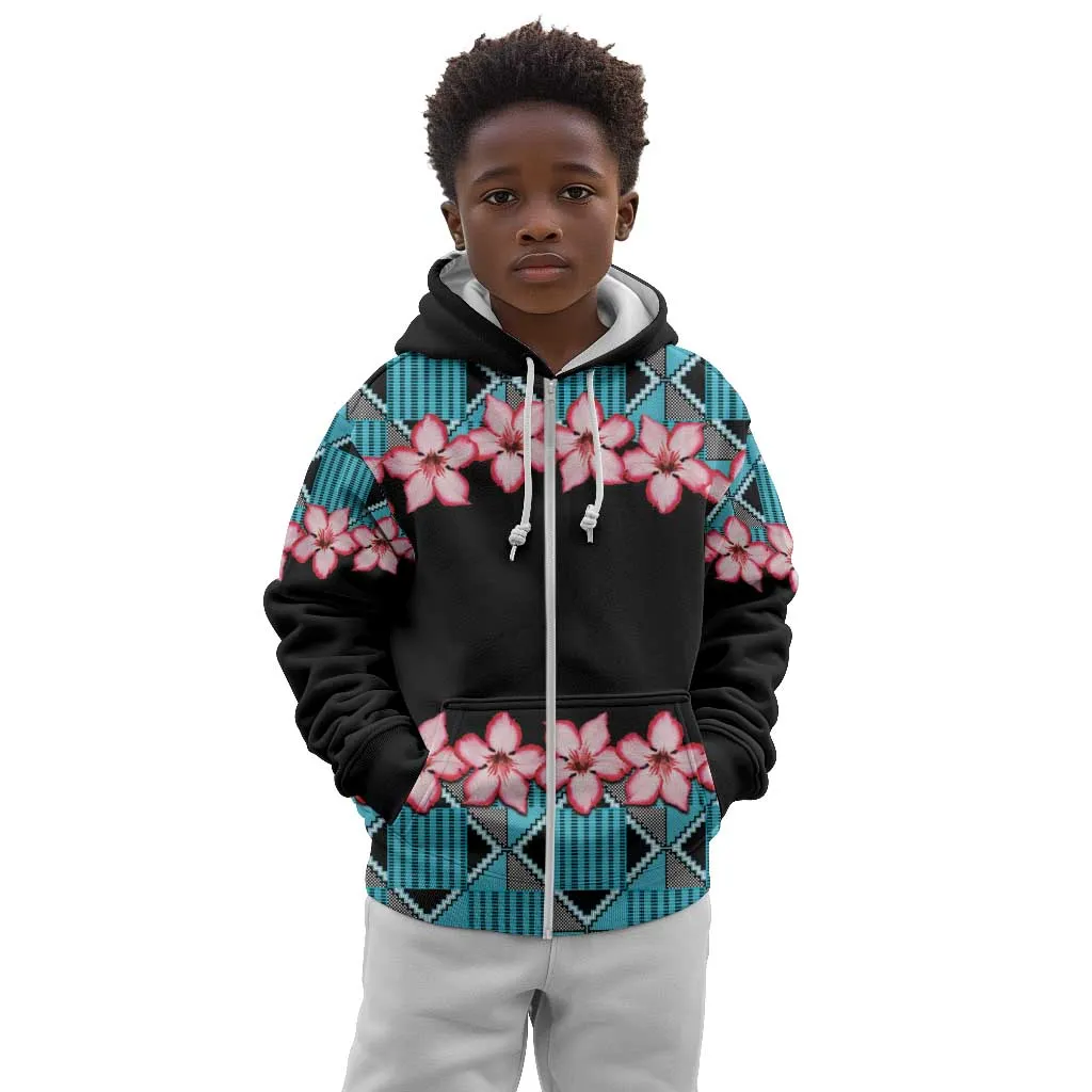 African Adenium Multiflorum Flowers Kid Hoodie with Kente Style LT9