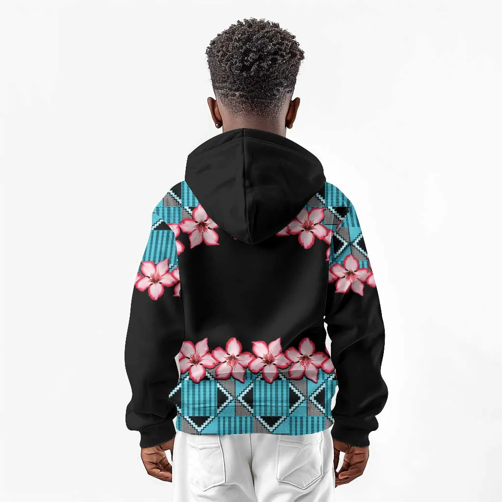 African Adenium Multiflorum Flowers Kid Hoodie with Kente Style LT9