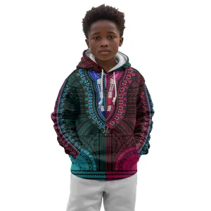 African Dashiki and Polynesian Pattern Kid Hoodie Half Teal-Pink LT9