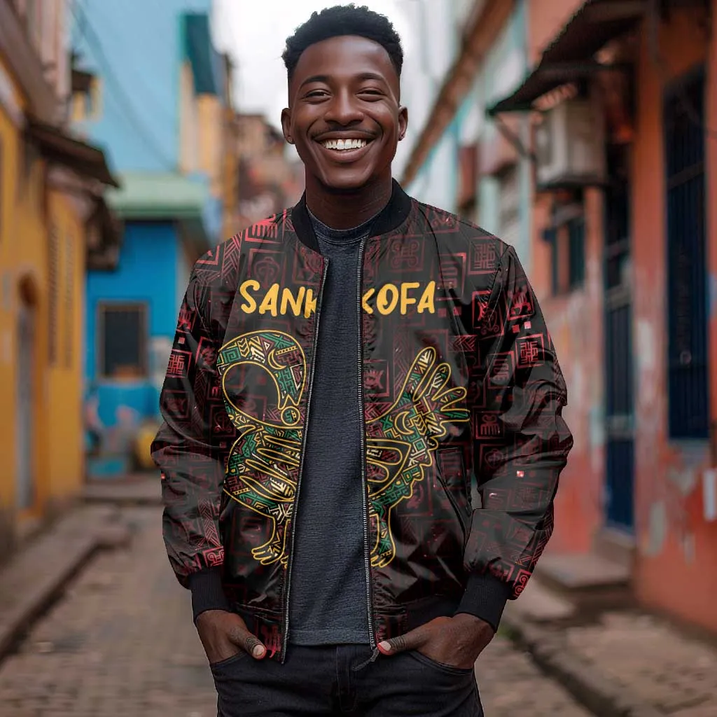 Afro-American Culture Bomber Jacket Adinkra Sankofa Bird - Cosmic Red LT7