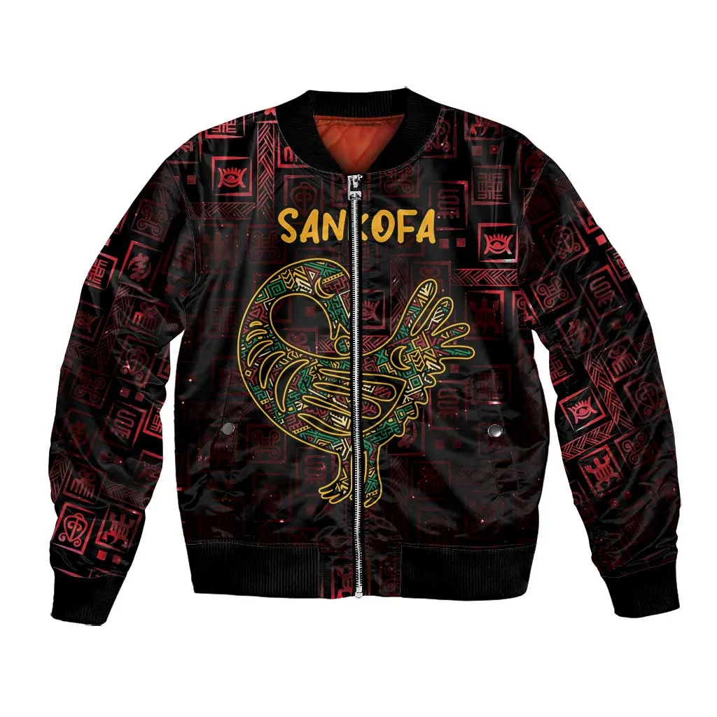 Afro-American Culture Bomber Jacket Adinkra Sankofa Bird - Cosmic Red LT7