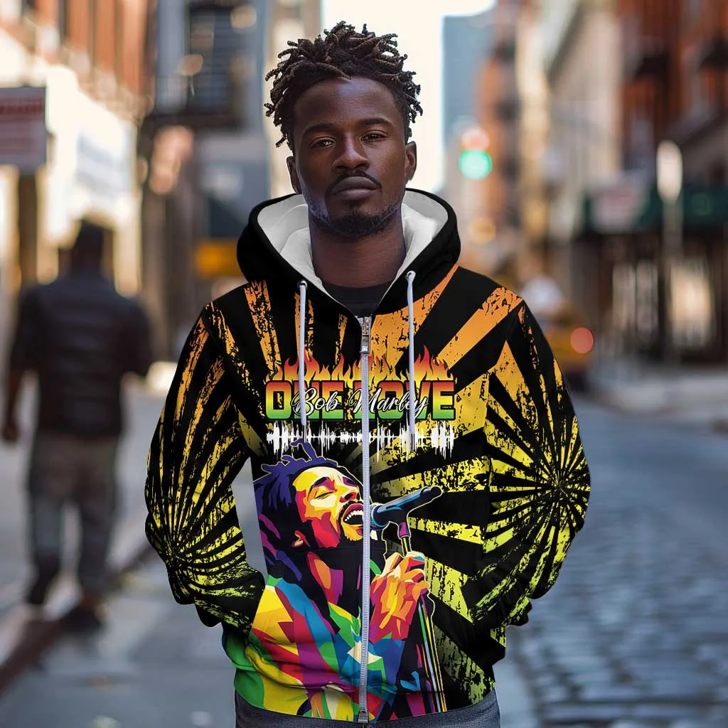 Afro-American Reggae Legend Bob Zip Hoodie One Love - Grunge Style LT15