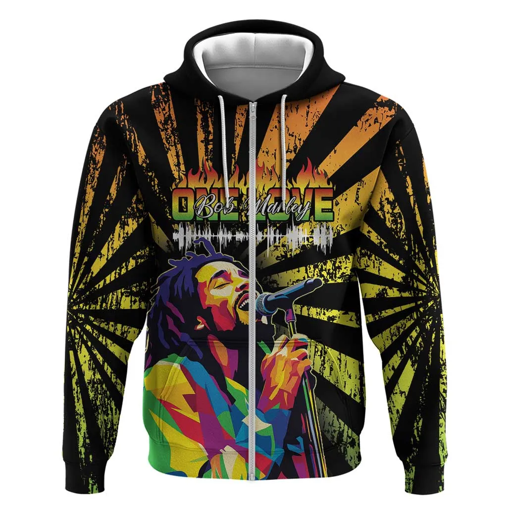 Afro-American Reggae Legend Bob Zip Hoodie One Love - Grunge Style LT15