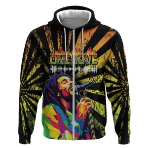 Afro-American Reggae Legend Bob Zip Hoodie One Love - Grunge Style LT15