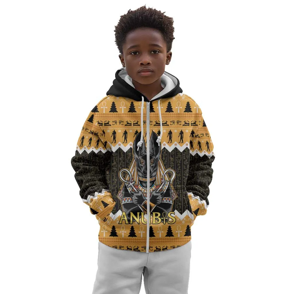 Afro Ancient Egyptian Kid Hoodie Anubis - Merry Christmas LT15