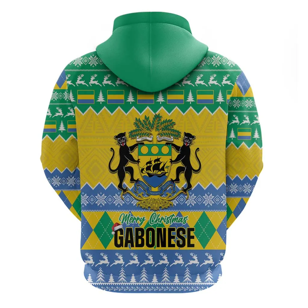 Afro Gabon Christmas Zip Hoodie Joyeux Noel Coat Of Arms - African Pattern LT14
