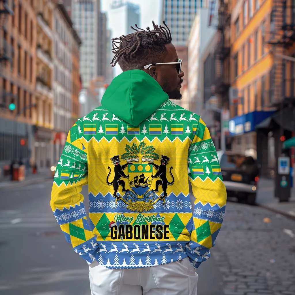 Afro Gabon Christmas Zip Hoodie Joyeux Noel Coat Of Arms - African Pattern LT14