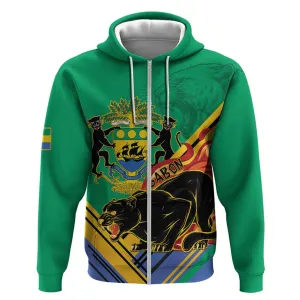 Afro Gabon Zip Hoodie Black Panther With Coat Of Arms LT15