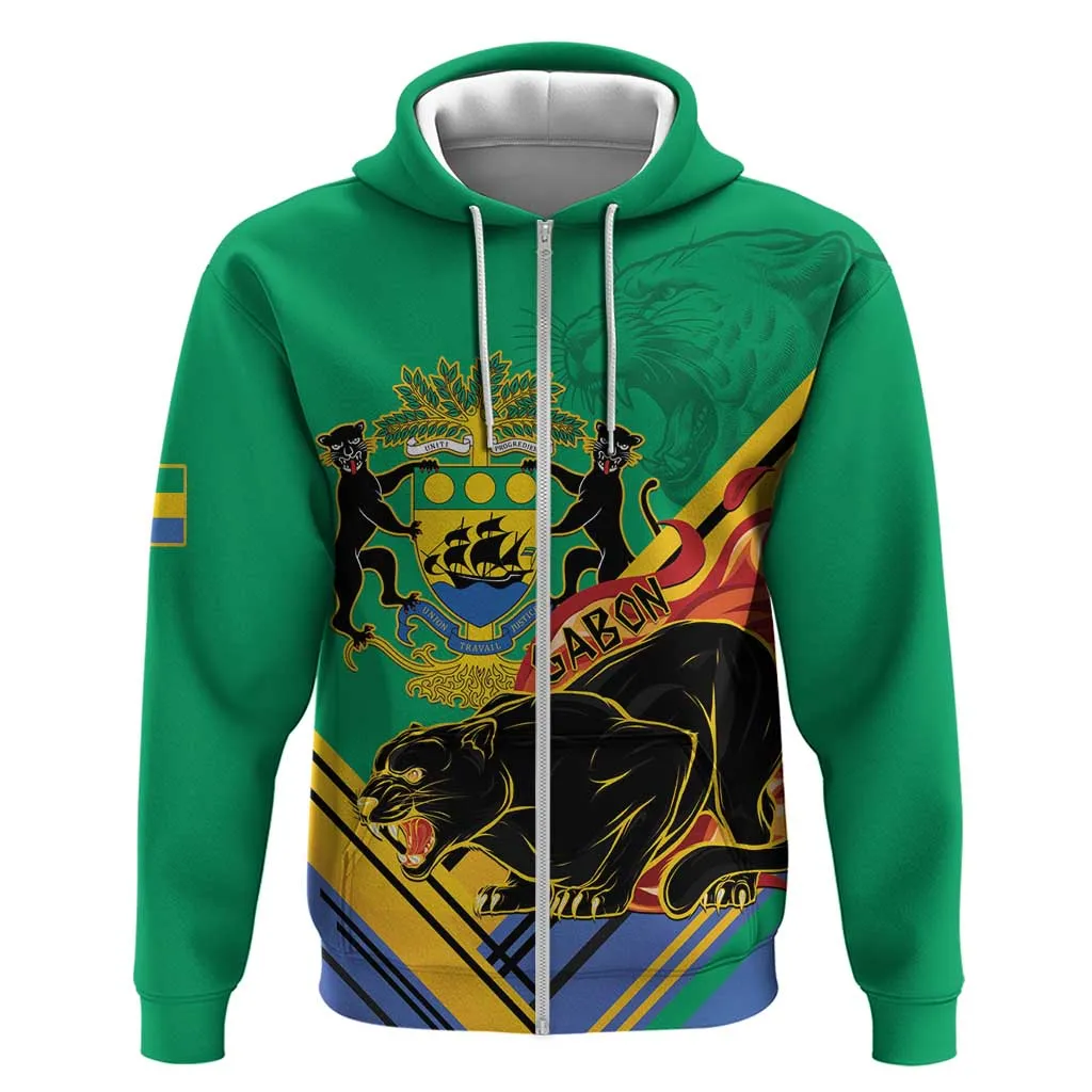 Afro Gabon Zip Hoodie Black Panther With Coat Of Arms LT15