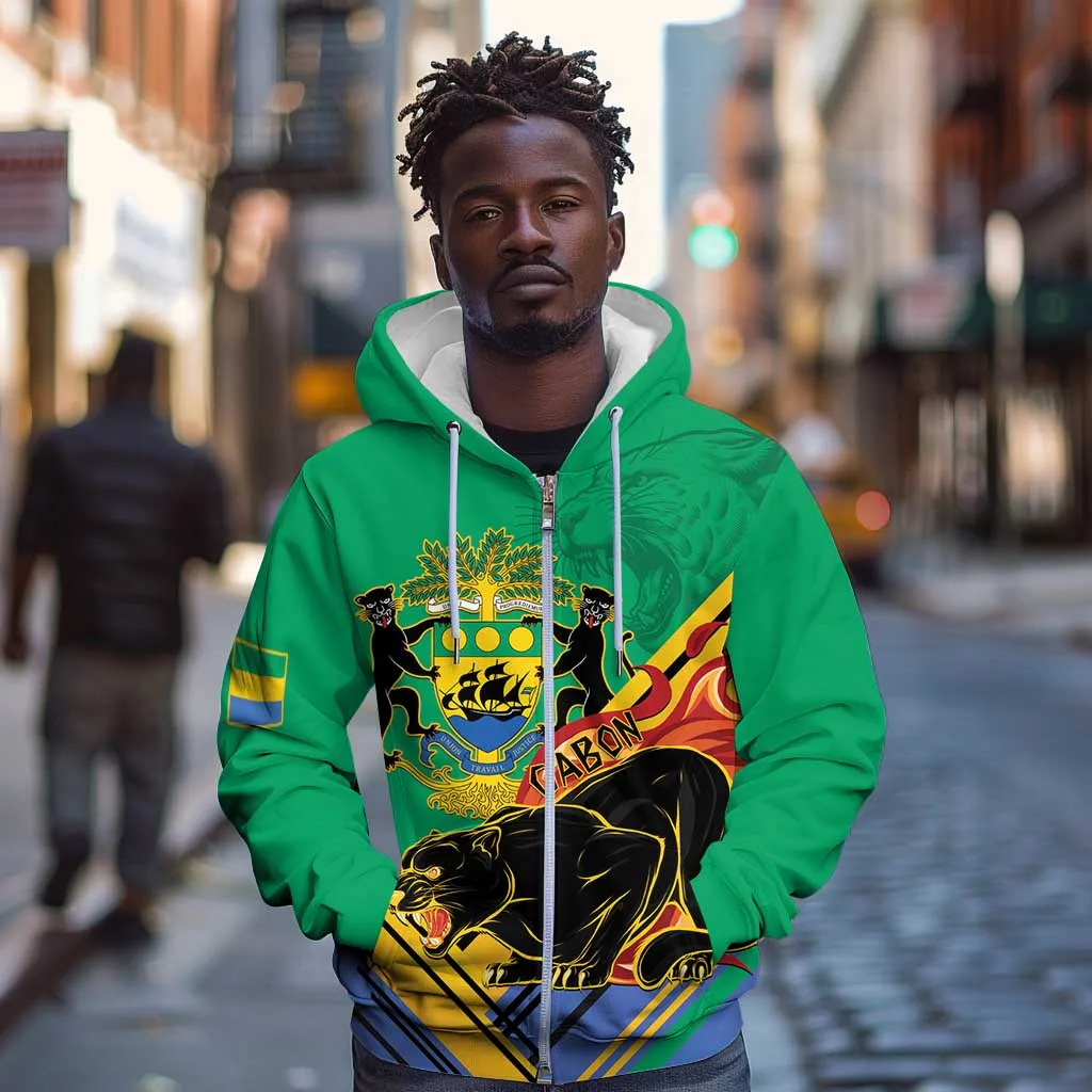 Afro Gabon Zip Hoodie Black Panther With Coat Of Arms LT15
