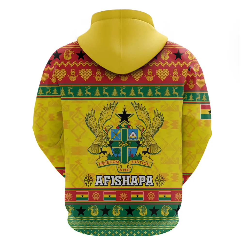 Afro Ghana Christmas Zip Hoodie Coat Of Arms - Kente Pattern LT15