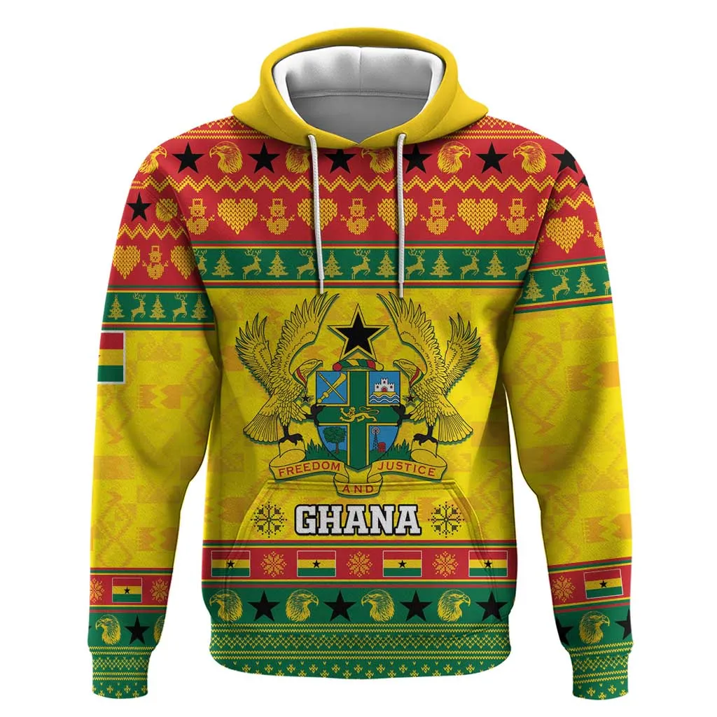 Afro Ghana Christmas Zip Hoodie Coat Of Arms - Kente Pattern LT15