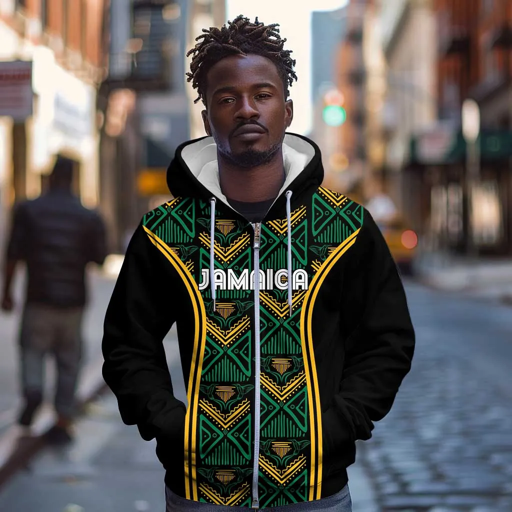 Afro-Jamaica Custom Zip Hoodie Reggae Boyz Ethnic Motifs LT7