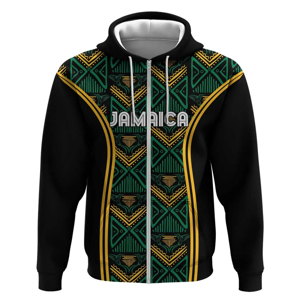 Afro-Jamaica Custom Zip Hoodie Reggae Boyz Ethnic Motifs LT7