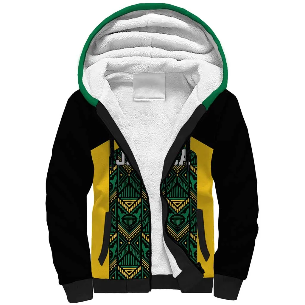 Afro-Jamaicans Football Custom Sherpa Hoodie Black Ethnic Motifs LT9