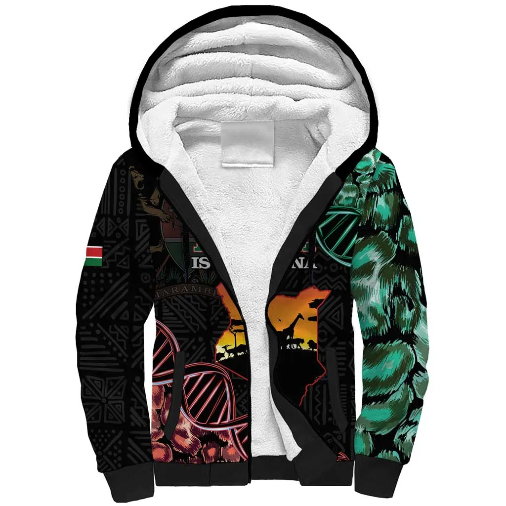 Afro Kenya Sherpa Hoodie Kenyan Is In My DNA - Jamhuri Day LT14