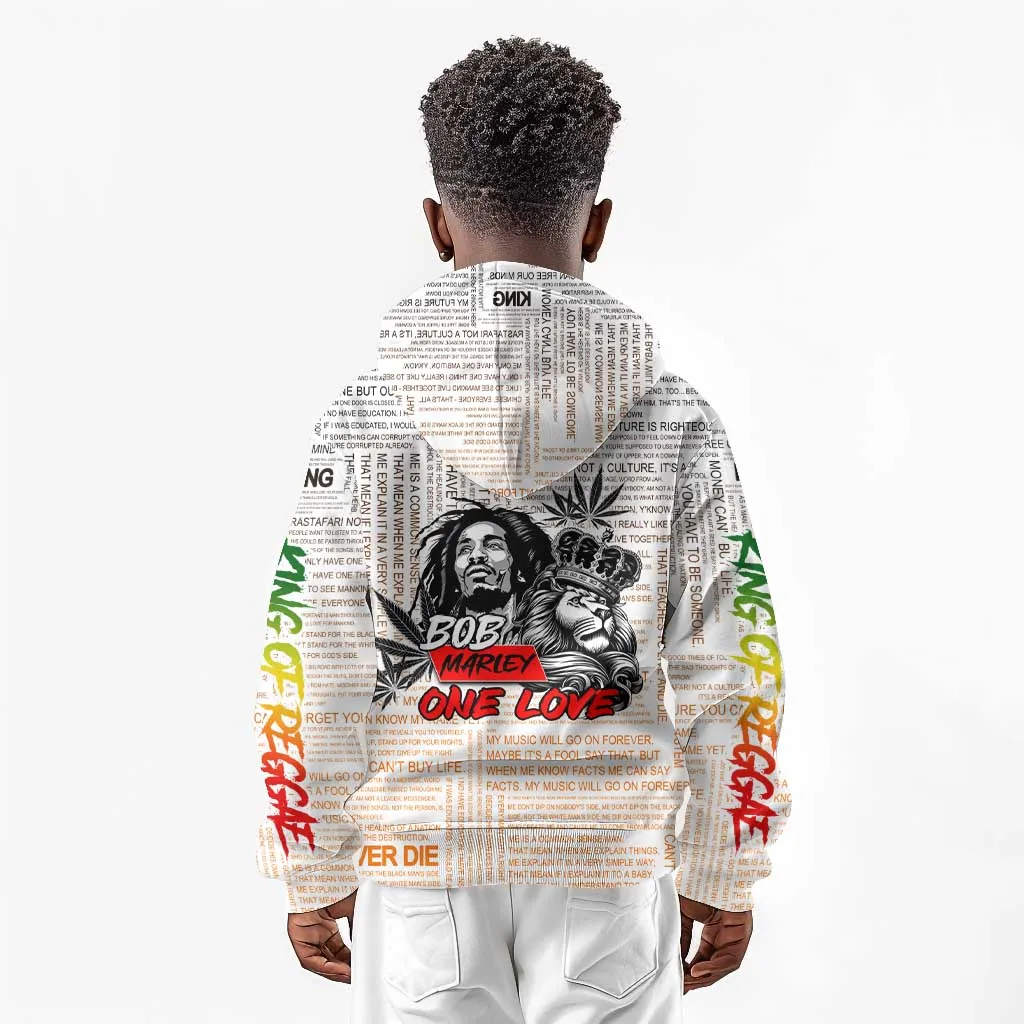 Afro King of Reggae Legend Bob Kid Hoodie Rastafari Lion Cannabis Typography Style DT02