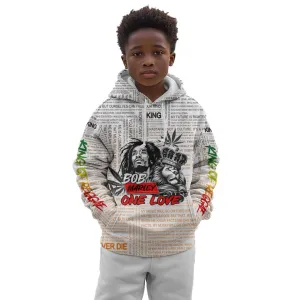 Afro King of Reggae Legend Bob Kid Hoodie Rastafari Lion Cannabis Typography Style DT02