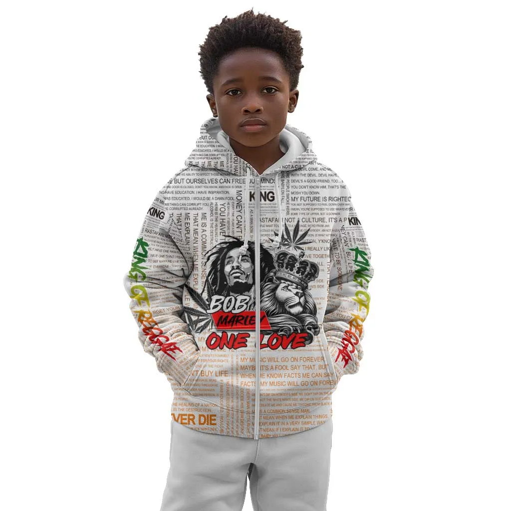 Afro King of Reggae Legend Bob Kid Hoodie Rastafari Lion Cannabis Typography Style DT02