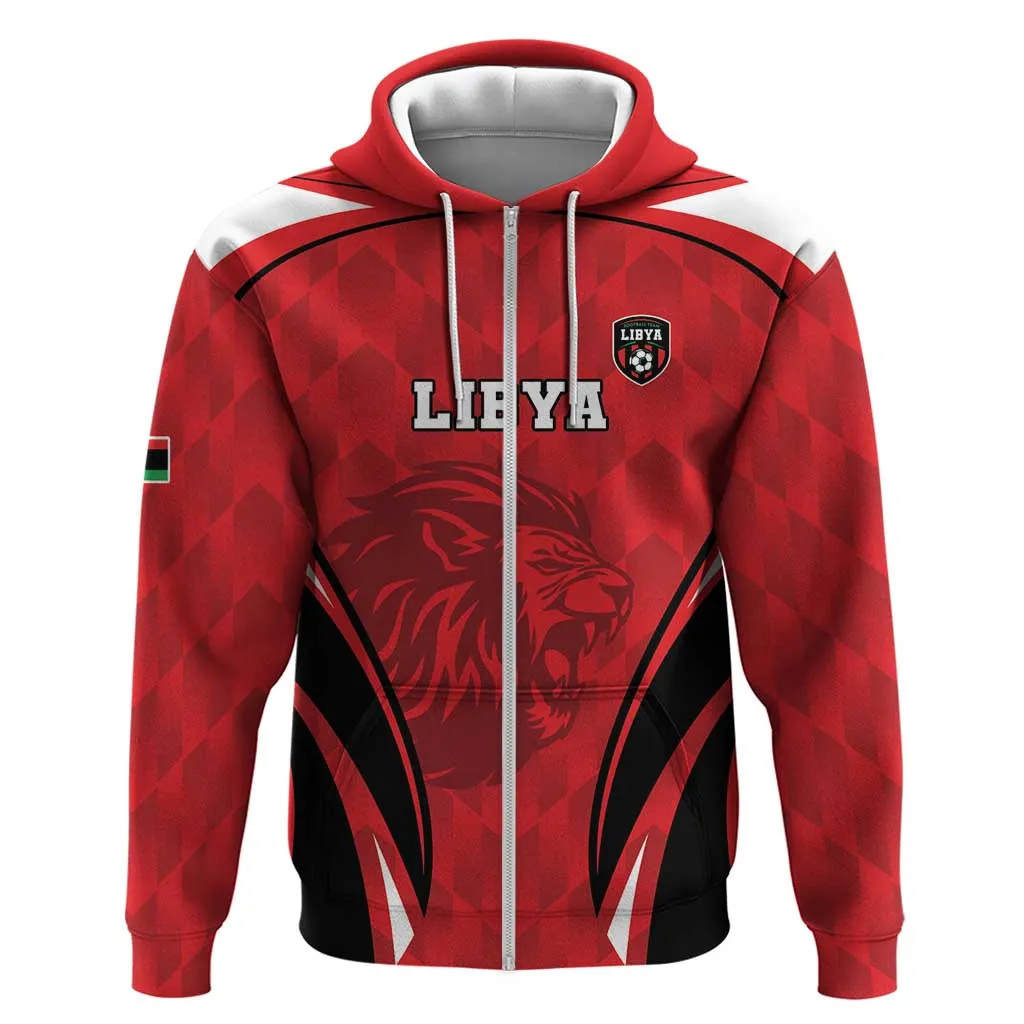 Afro Libya Football Custom Zip Hoodie Barbary Lion - Sporty Style LT15