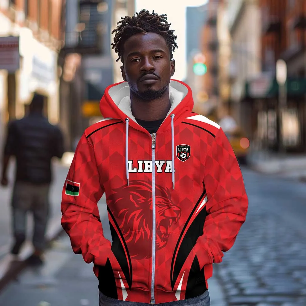 Afro Libya Football Custom Zip Hoodie Barbary Lion - Sporty Style LT15