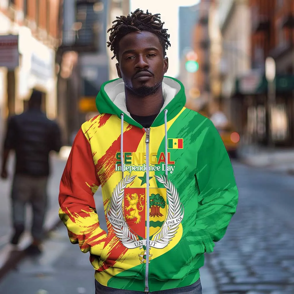 Afro Senegal Independence Day Zip Hoodie Coat Of Arms Grunge Style LT14
