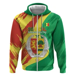 Afro Senegal Independence Day Zip Hoodie Coat Of Arms Grunge Style LT14