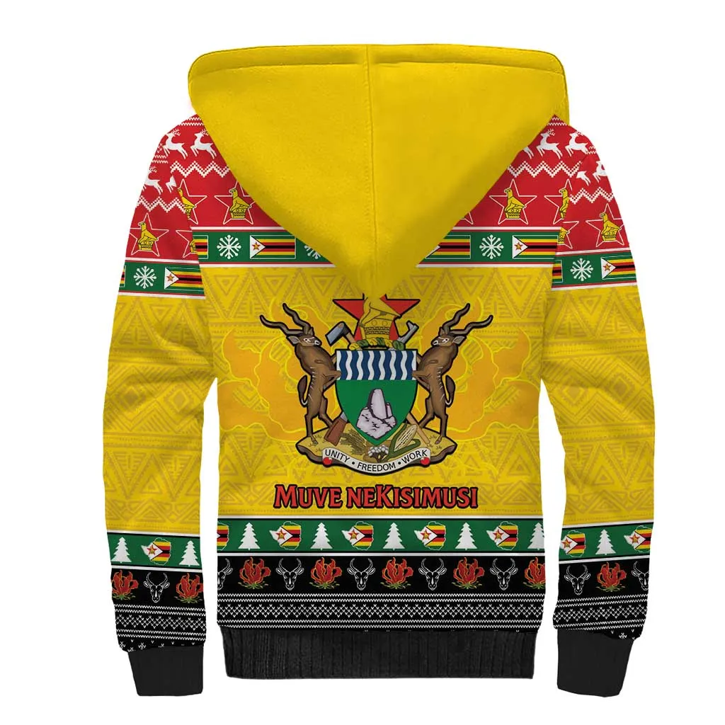 Afro Zimbabwe Christmas Sherpa Hoodie Coat Of Arms - African Pattern LT15
