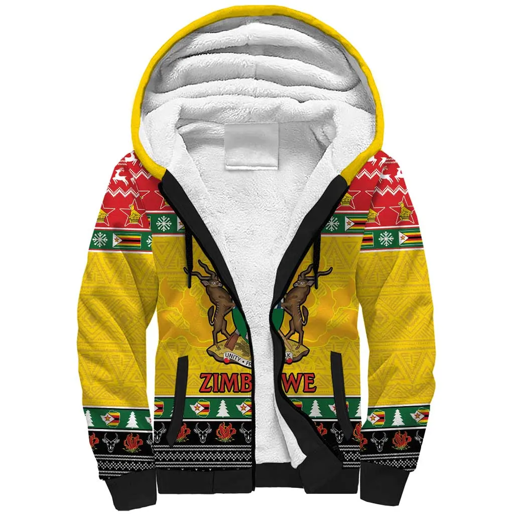Afro Zimbabwe Christmas Sherpa Hoodie Coat Of Arms - African Pattern LT15