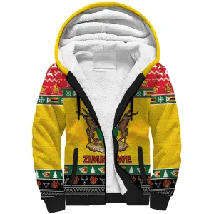 Afro Zimbabwe Christmas Sherpa Hoodie Coat Of Arms - African Pattern LT15