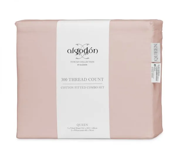 ALGODON "300TC Cotton" FITTED SHEET Combo Set - PINK