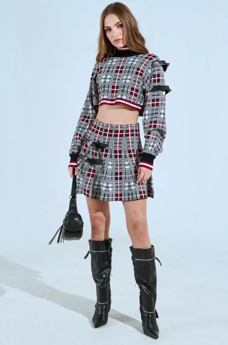 ALL EYES ON ME MOCK NECK BUCKLE SLEEVE DETAIL SWEATER