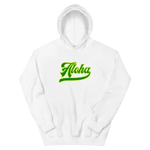 Aloha Script ~ Green with Yellow Border *ADULT HOODIE*