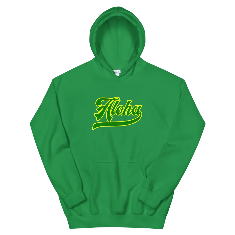 Aloha Script ~ Green with Yellow Border *ADULT HOODIE*