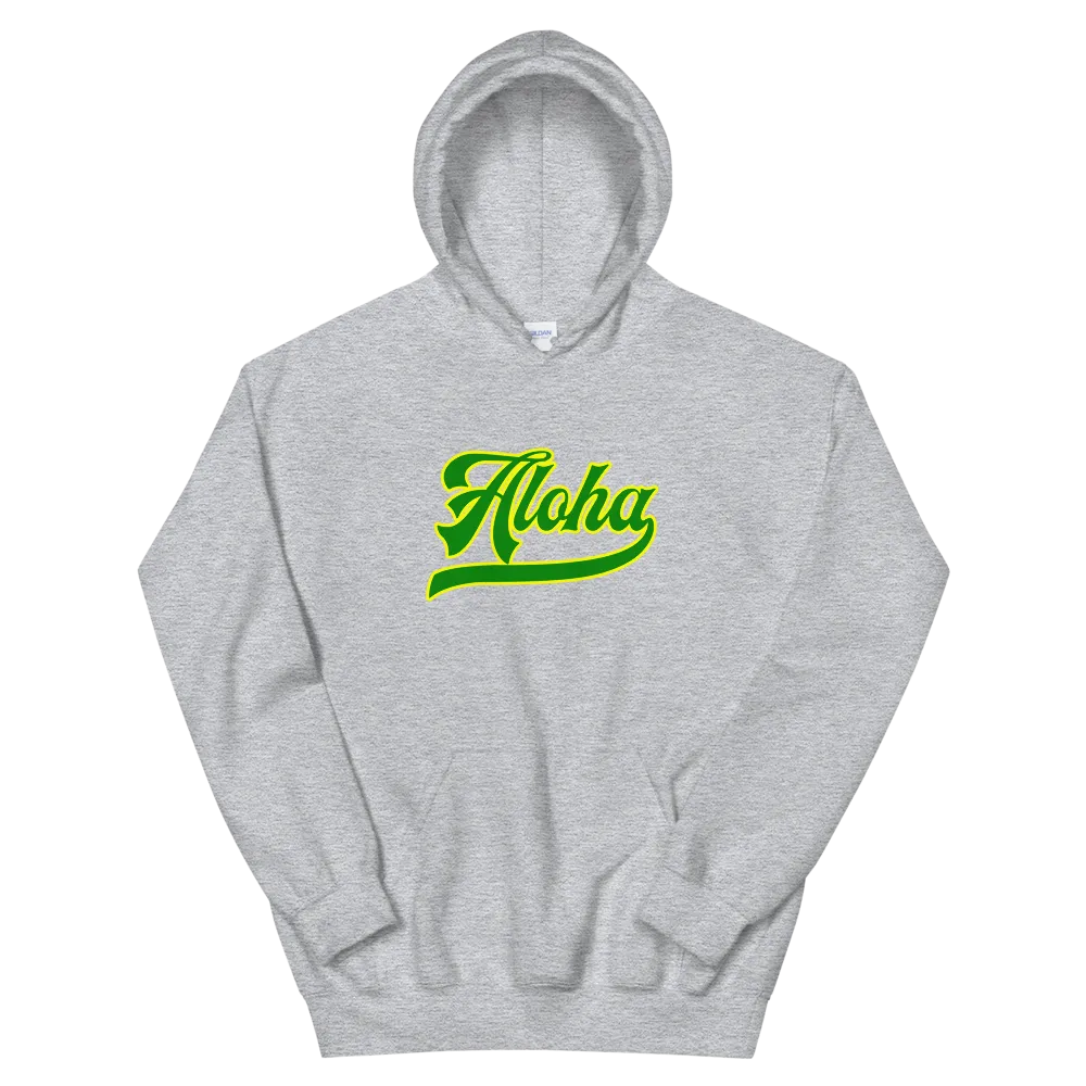 Aloha Script ~ Green with Yellow Border *ADULT HOODIE*