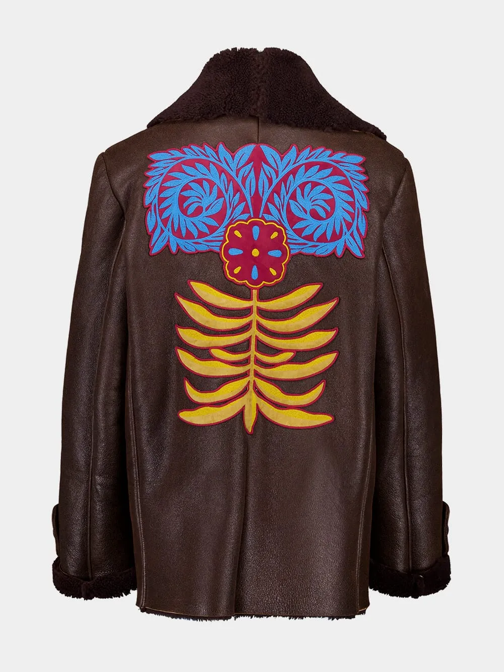 Amelia Coffee Bean Embroidered Shearling Jacket