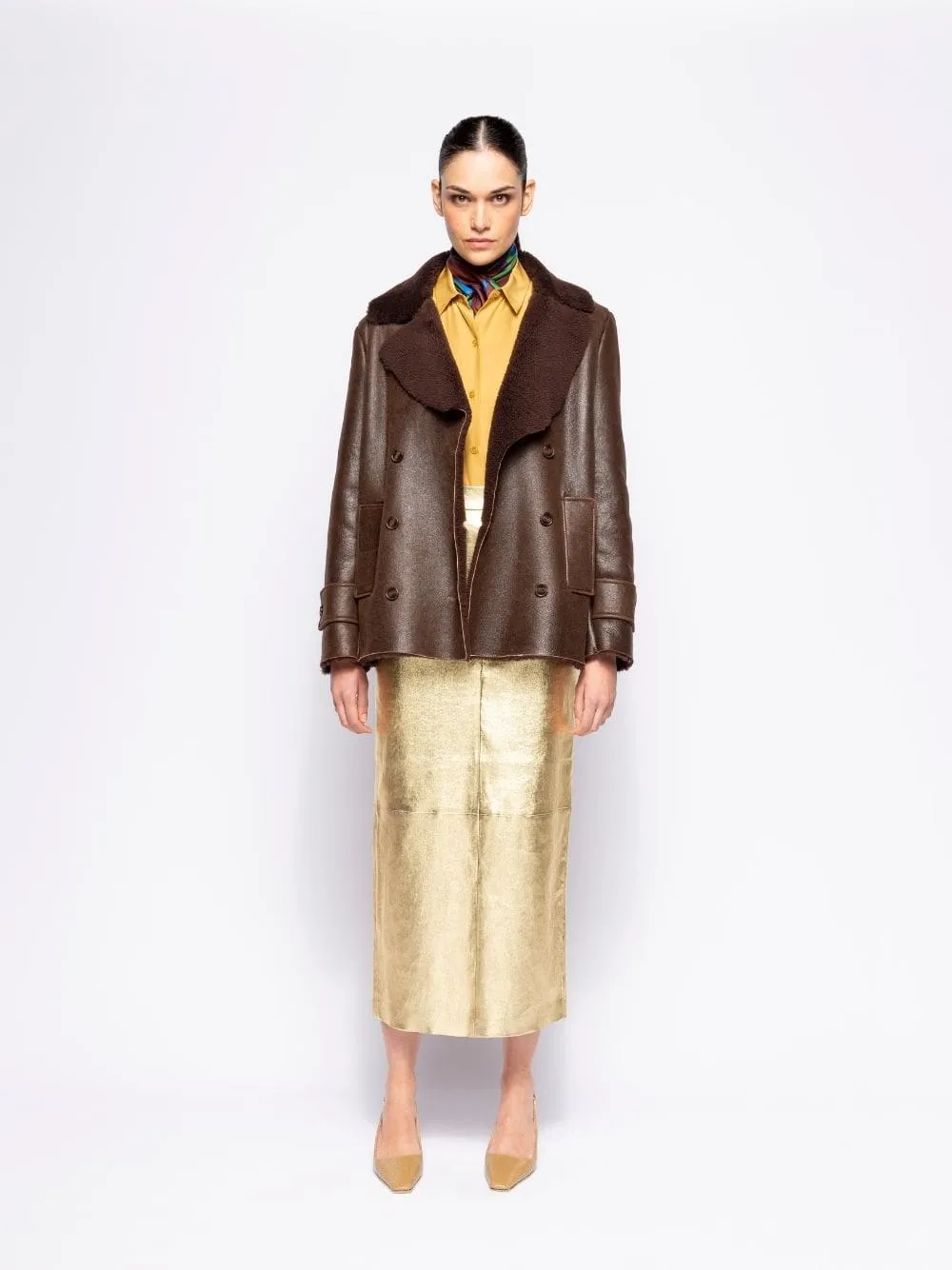 Amelia Coffee Bean Embroidered Shearling Jacket