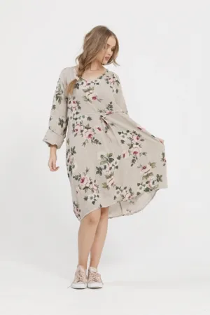 Amelia floral linen dress. Natural.