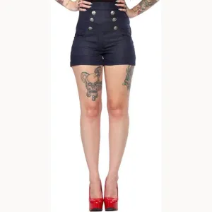 Anchor Button High Waist Shorts Indigo Pinup